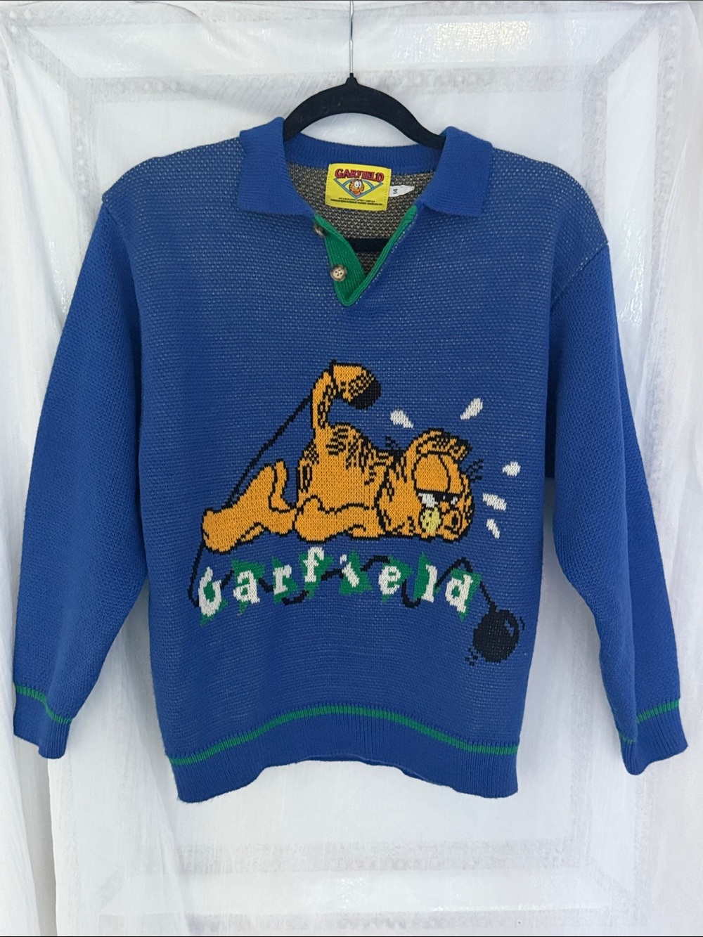 Rare Vintage 1978 Garfield Knit Polo Sweater Excelsior Sport - Fits Women's M
